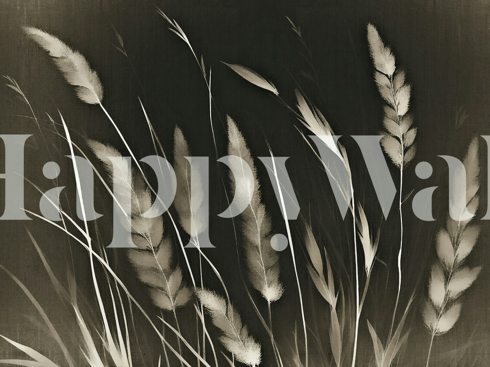 Pampas grass silhouette in black and white wallpaper