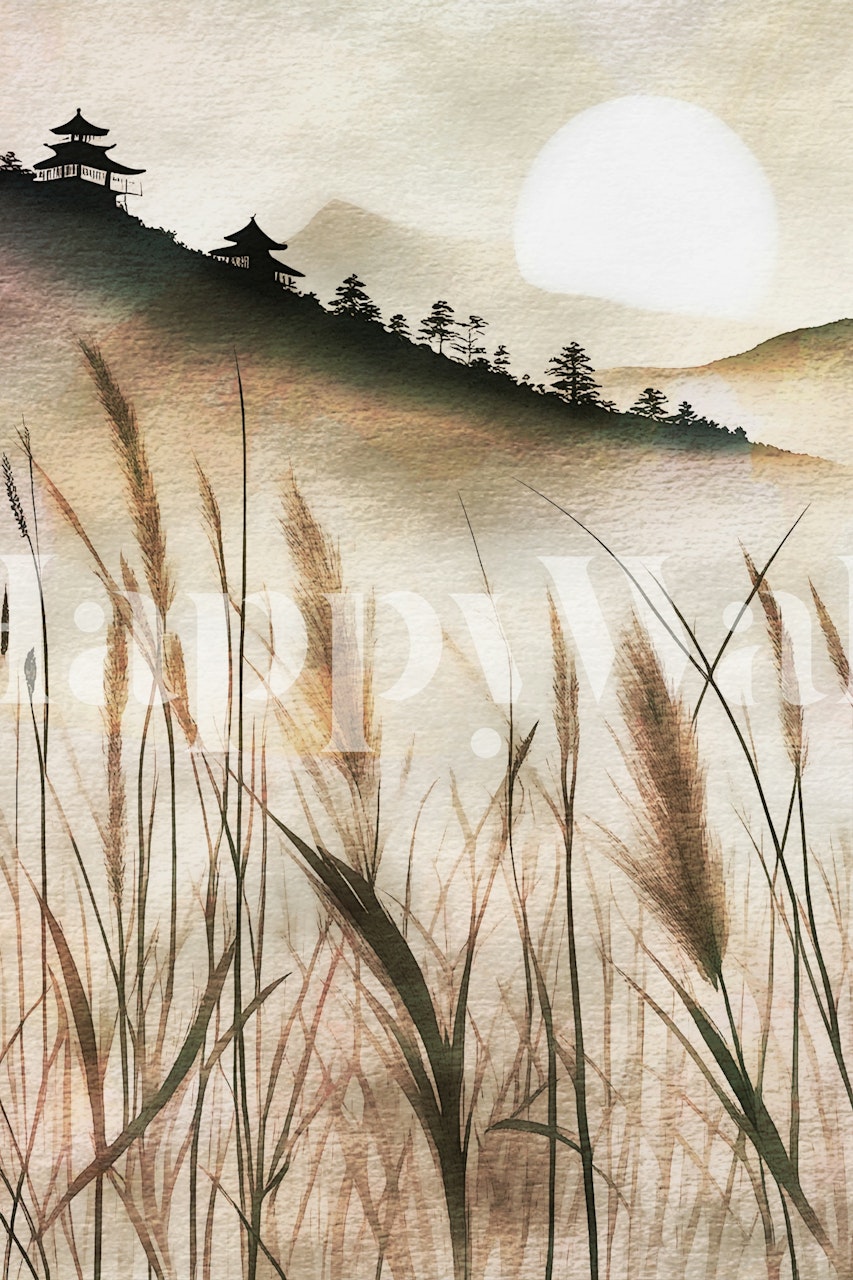 Papier peint Japandi Grass dans une pièce tranquille