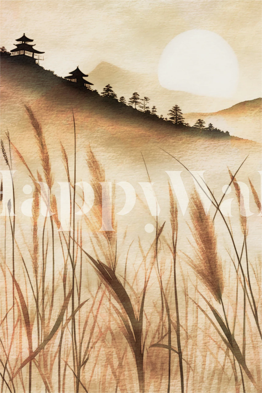 Papier peint Japandi Grass dans une pièce tranquille