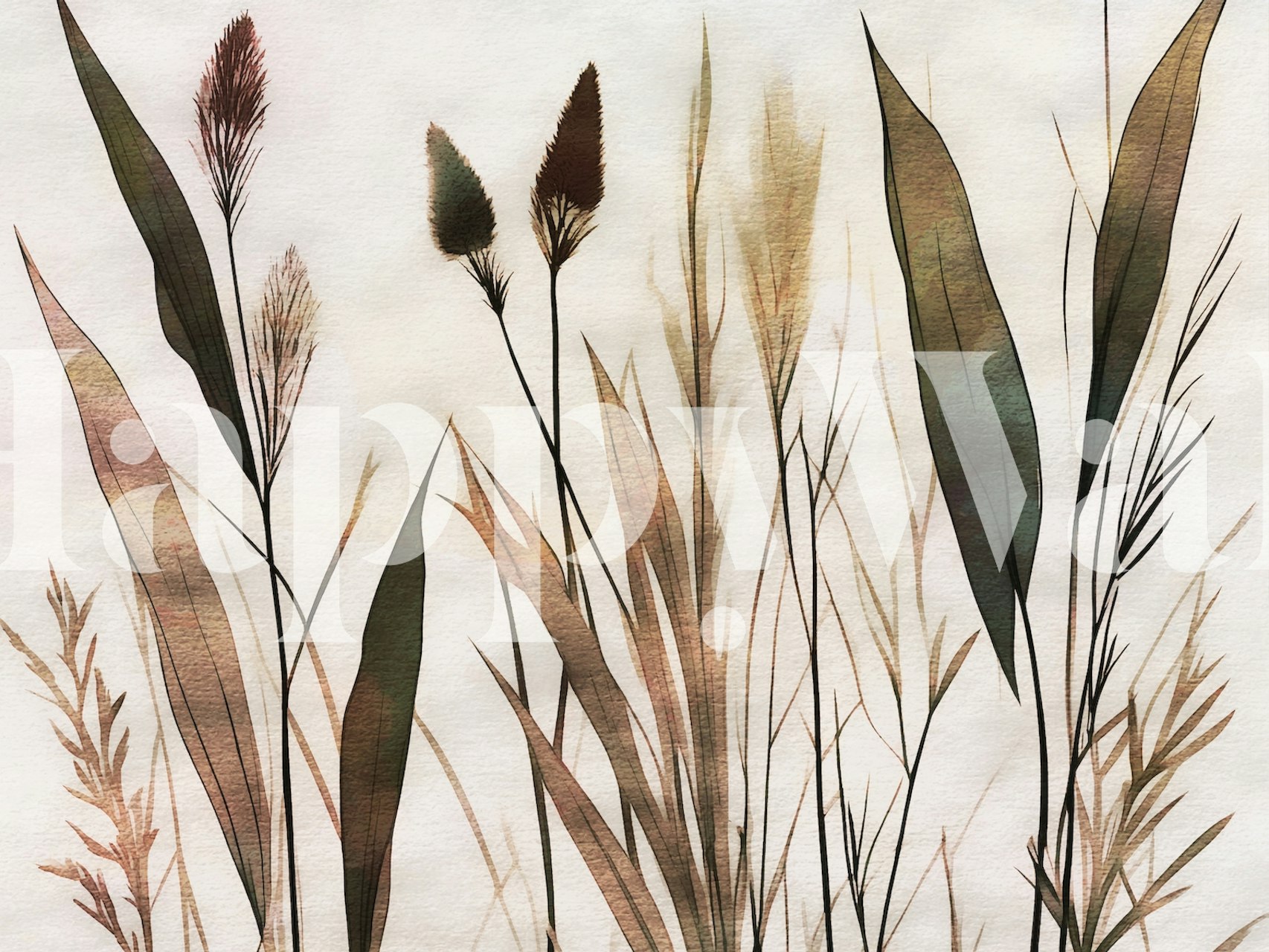 Εθέρια τοιχογραφία Wild Floral υδάτινης αρχιτεκτονικής με άγρια λουλούδια και χόρτα σε απαλούς τόνους