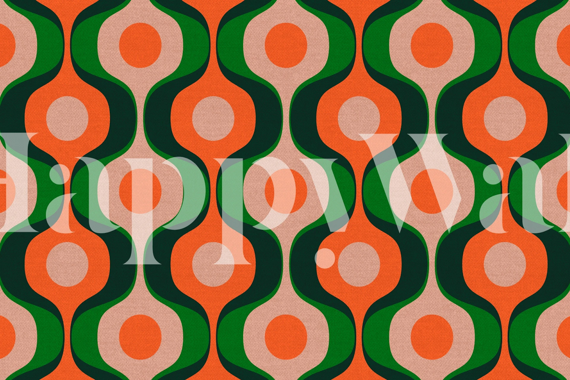 Retro wavy pattern in orange, green, and beige colors wallpaper