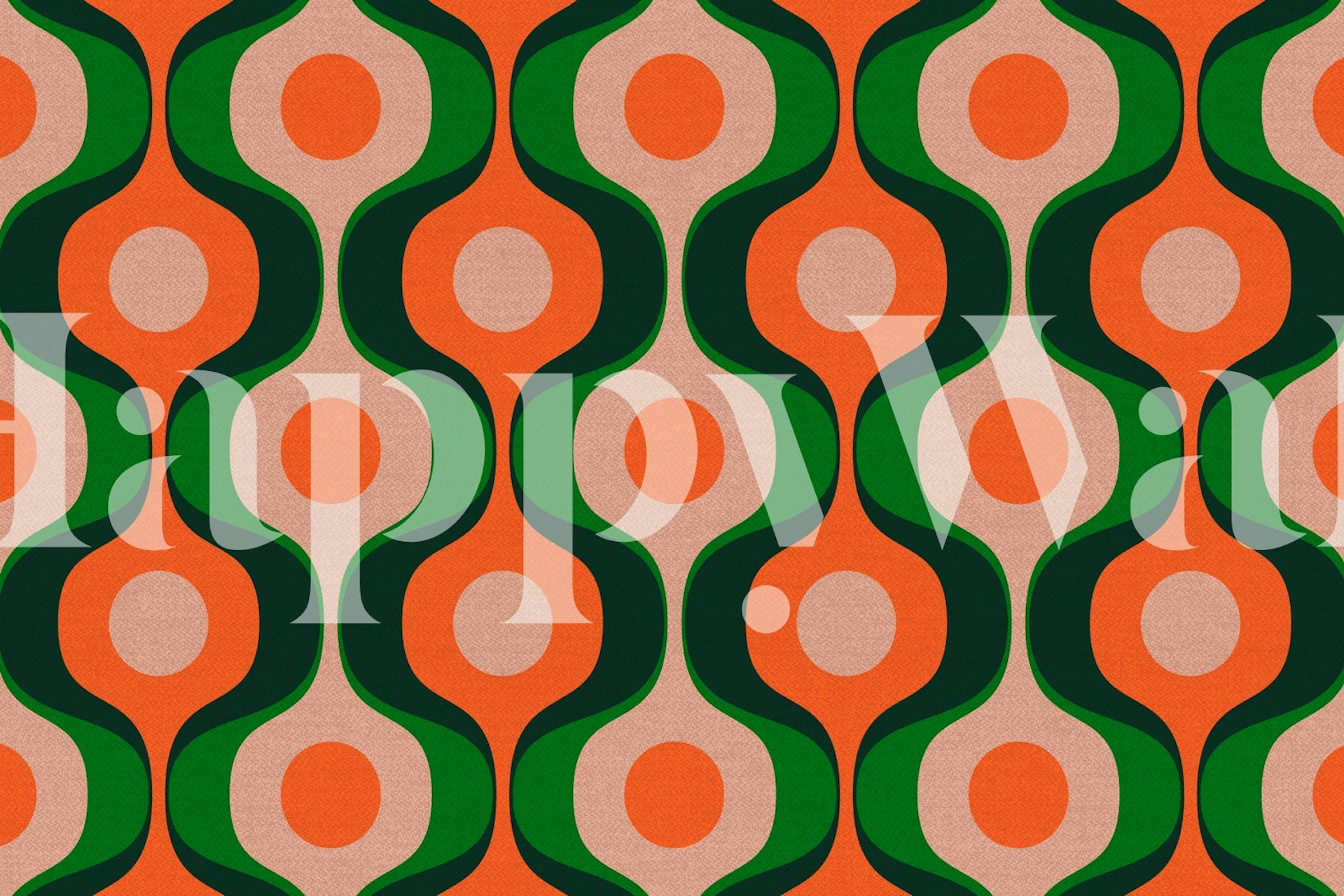 Retro wavy pattern in orange, green, and beige colors wallpaper