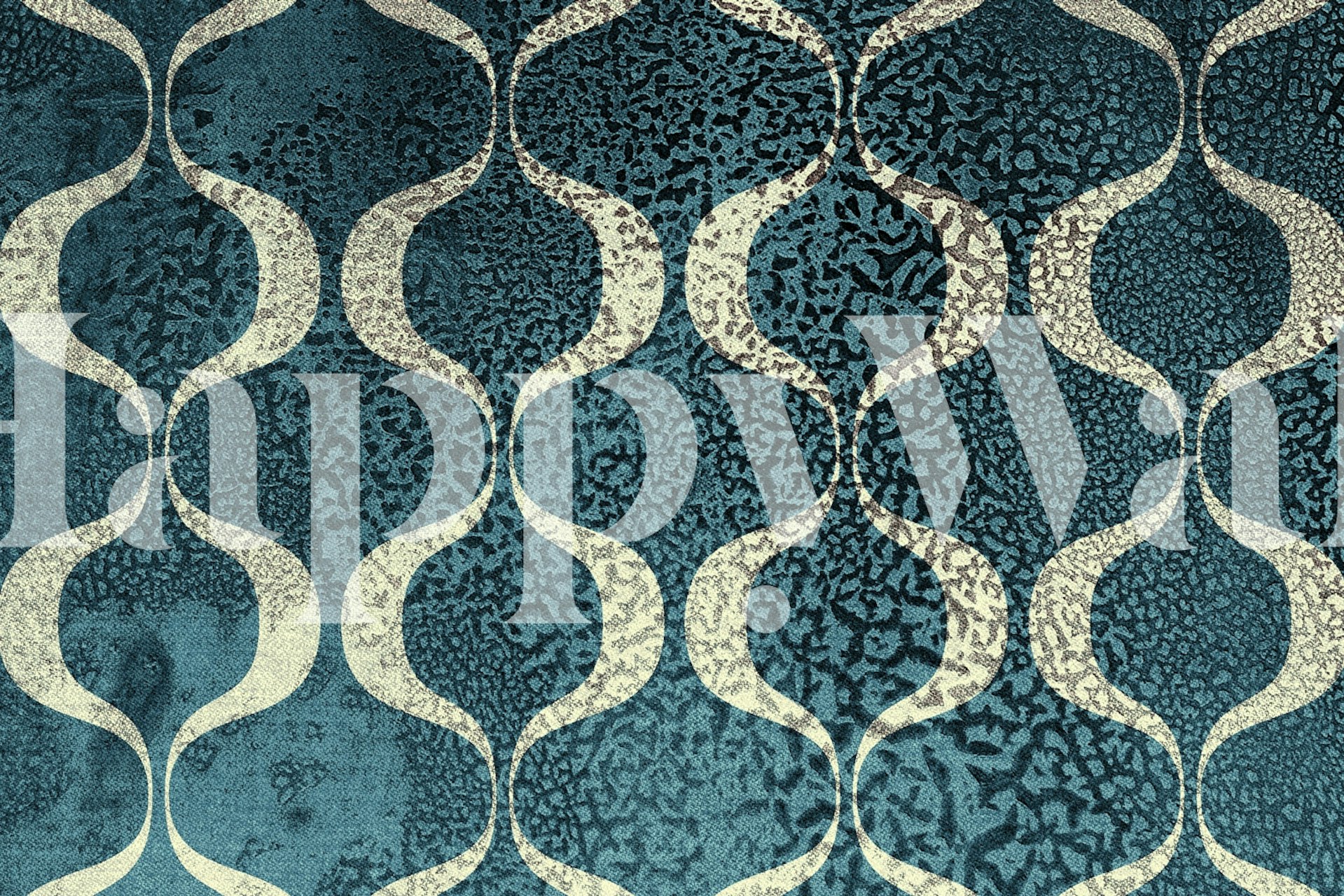 Mural de parede Crazy Mid Century Grunge com padrões e texturas semicirculares azuis