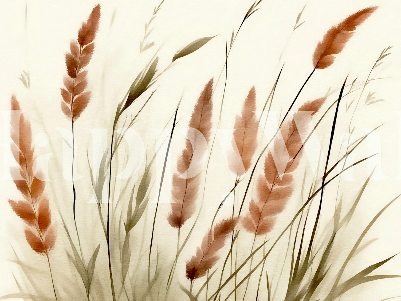 Pampas Grass Watercolour behang in een kamer