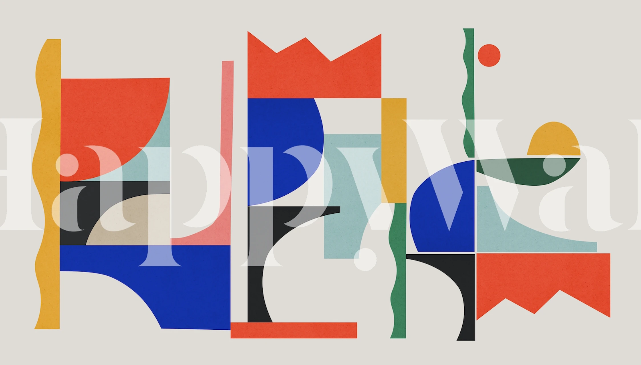 Colorful abstract geometric shapes in blue, red, yellow, and green wallpaper