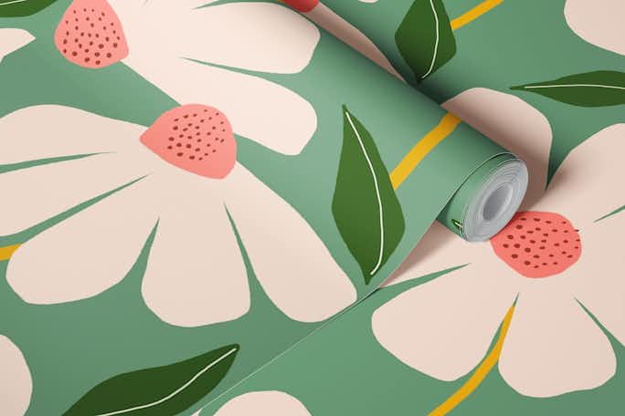 Wild Daisies pattern - greenwallpaper roll