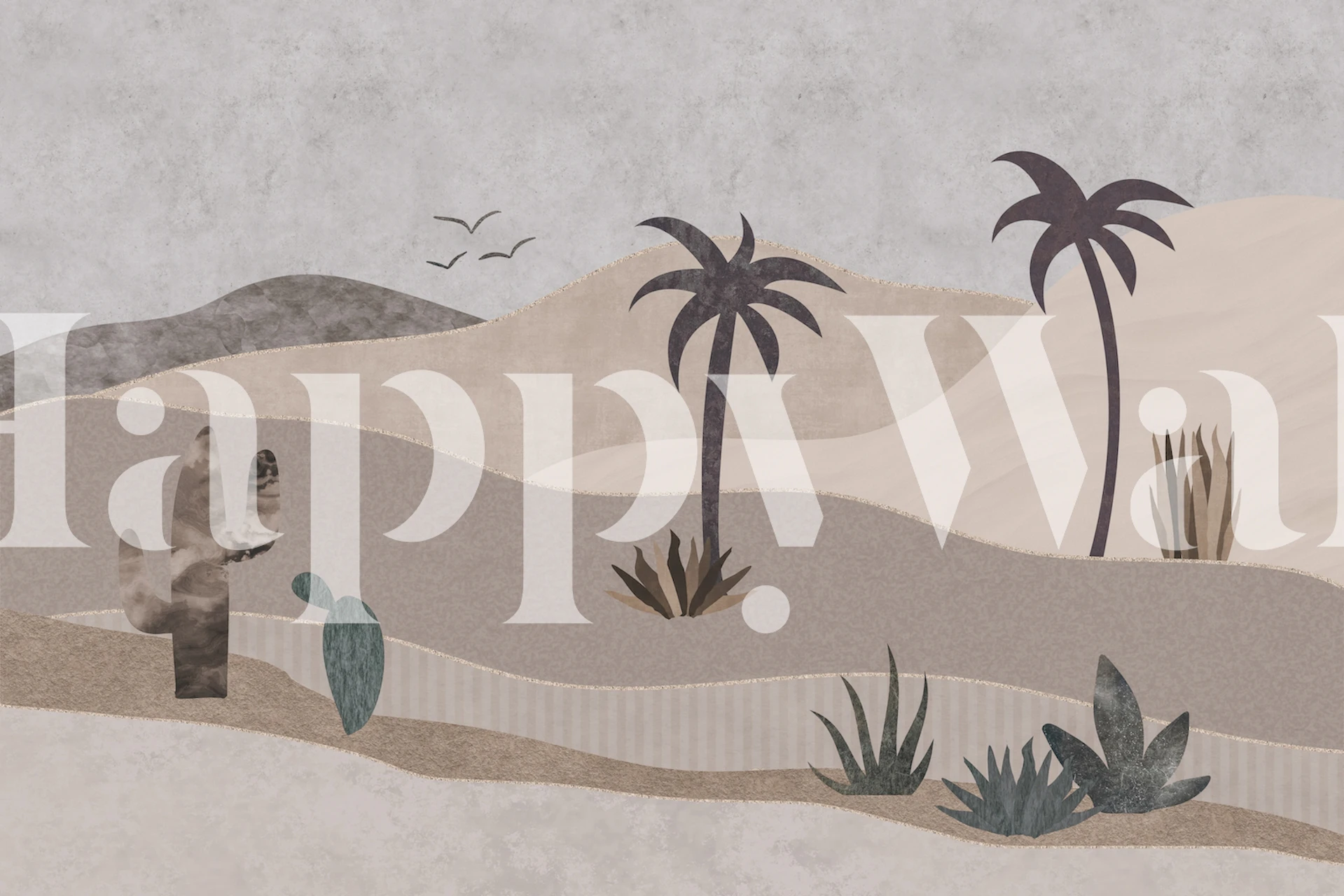 Abstract desert landscape wallpaper in a room