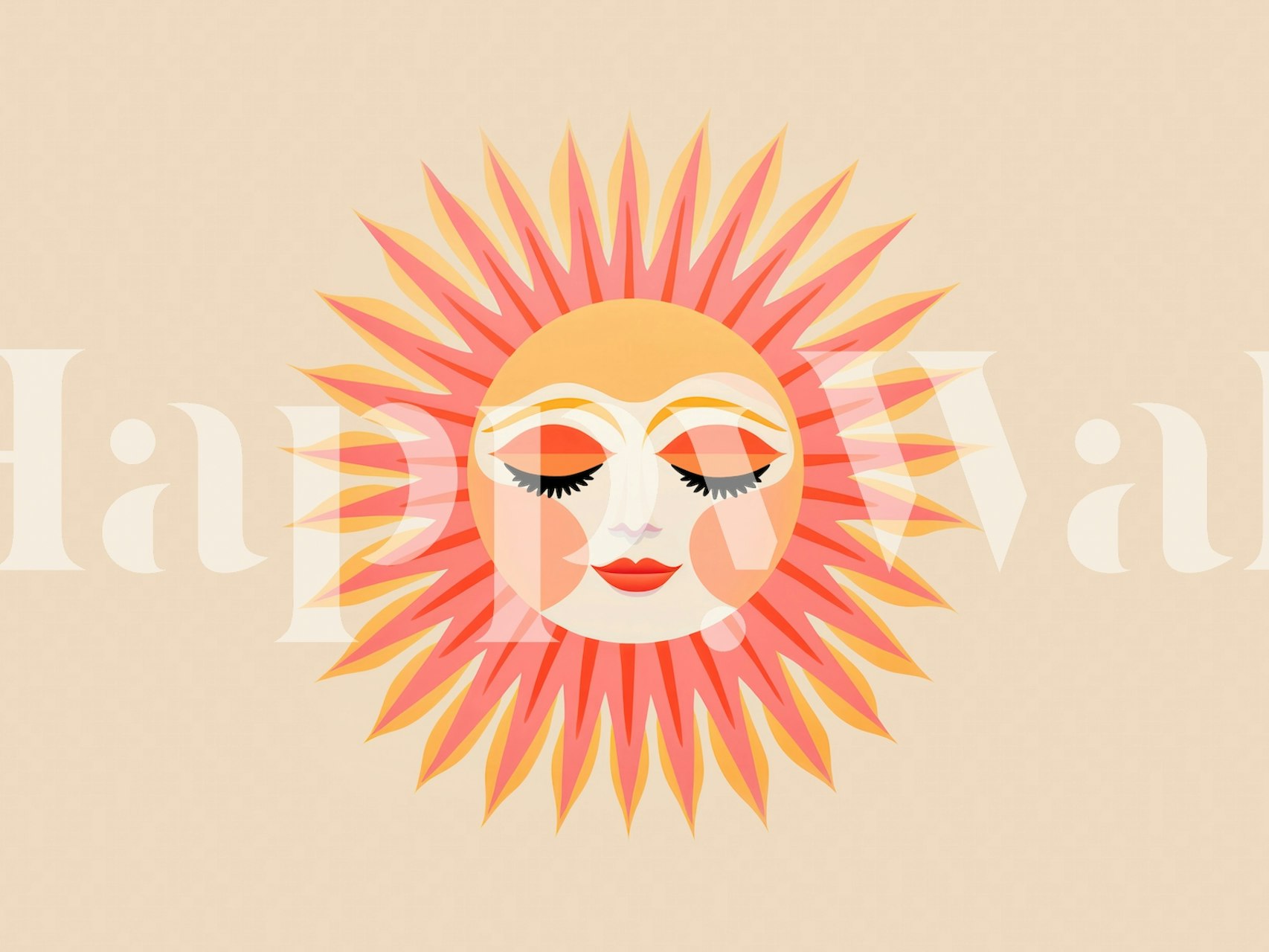 Whimsical warm sun face wallpaper in a room