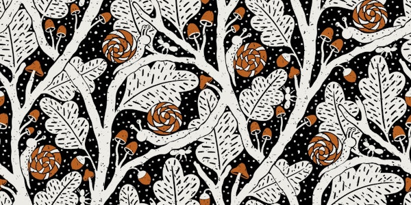 Black and white forest with snails