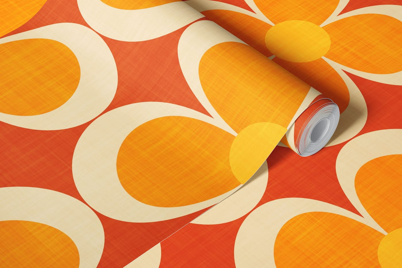 Groovy Geometric Floral Orange Yellow Red wallpaper roll