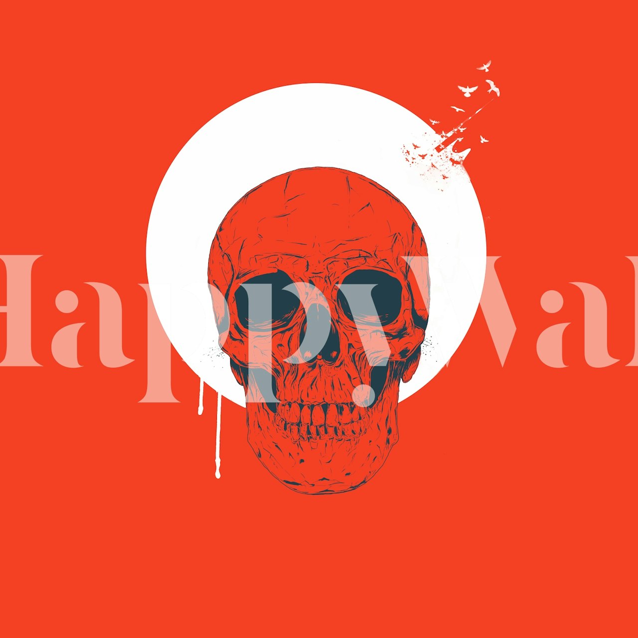 Red skull design with black details and white halo wallpaper