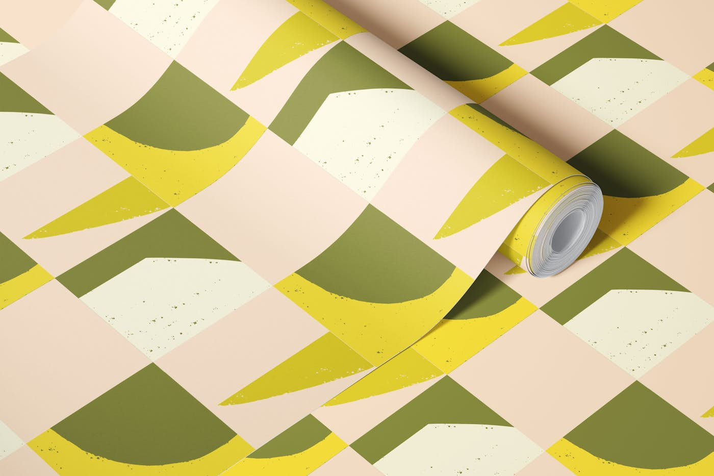 Lime Grid Geometric- - Mid Century Tiles wallpaper roll