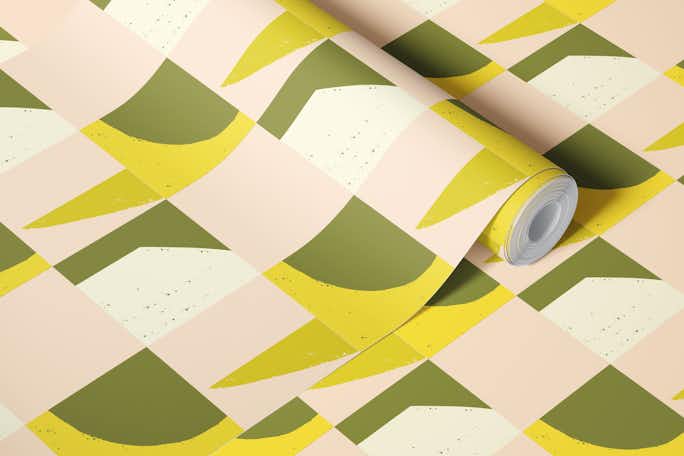 Lime Grid Geometric- - Mid Century Tileswallpaper roll