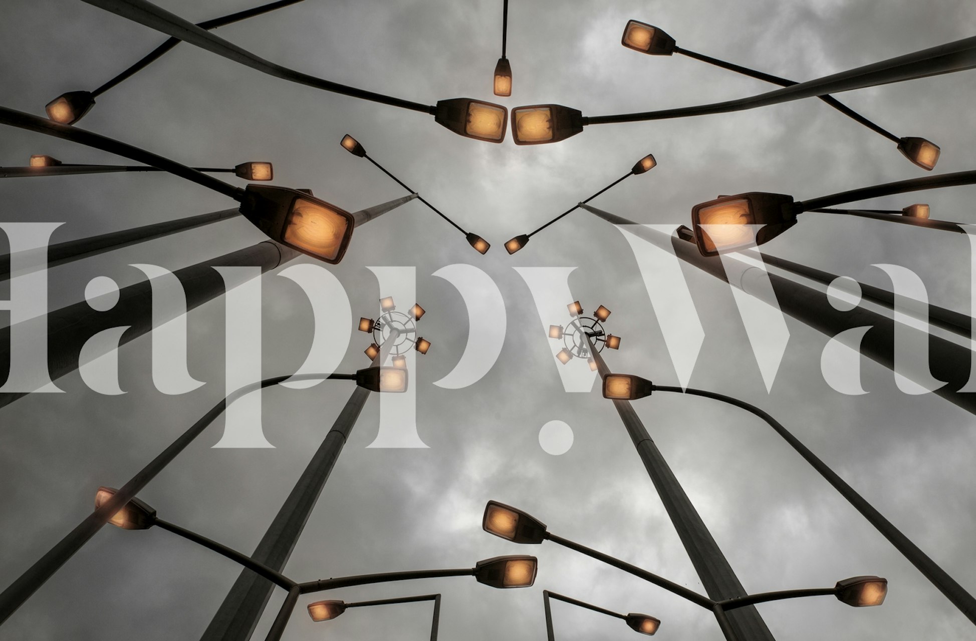 Abstract fotobehang met geometrische lijnen en gloeiende lichtbollen op Happywall