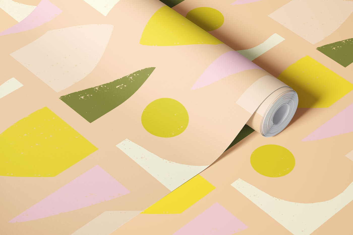 Mod Lime Abstract Beige- Mid Century Shapes wallpaper roll