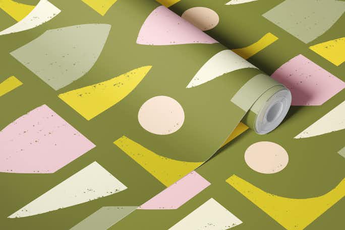 Mod Lime Abstract Olive- Mid Century Shapeswallpaper roll