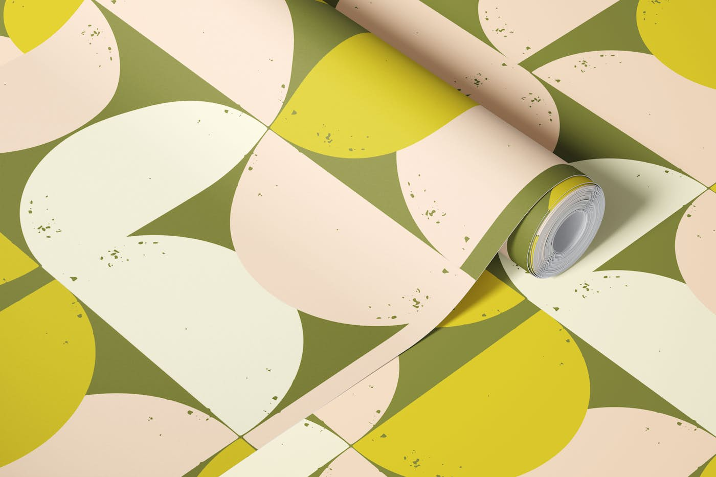 Mod Semi Circles Pink - Mid Century Shapes wallpaper roll