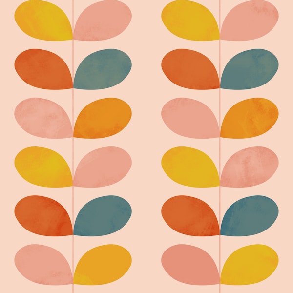 Mid-Century Leaves Pattern Blush