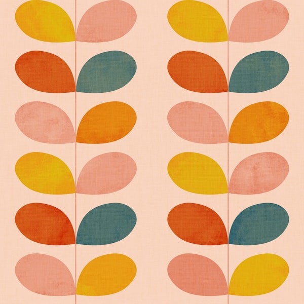 Mid Century leaves blush with canvas pattern