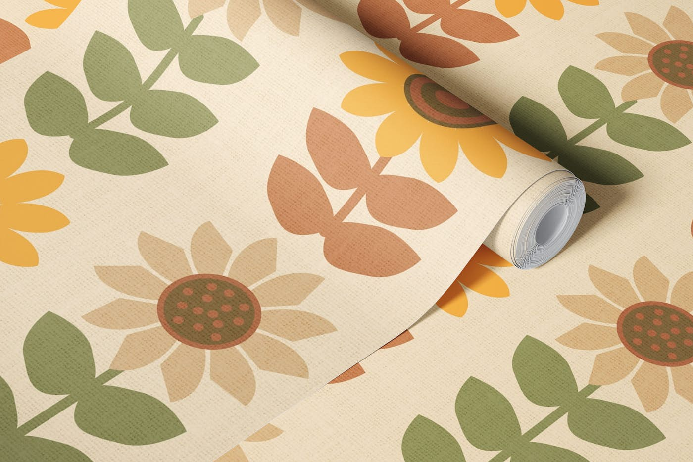 Retro Sunflowers Fall Mid Century wallpaper roll