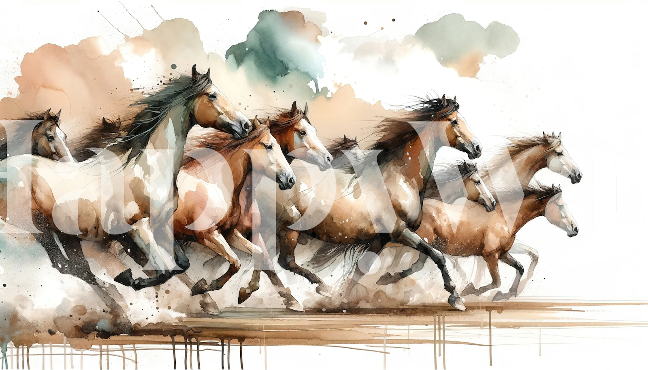 Horses galloping wallpaper design in a room