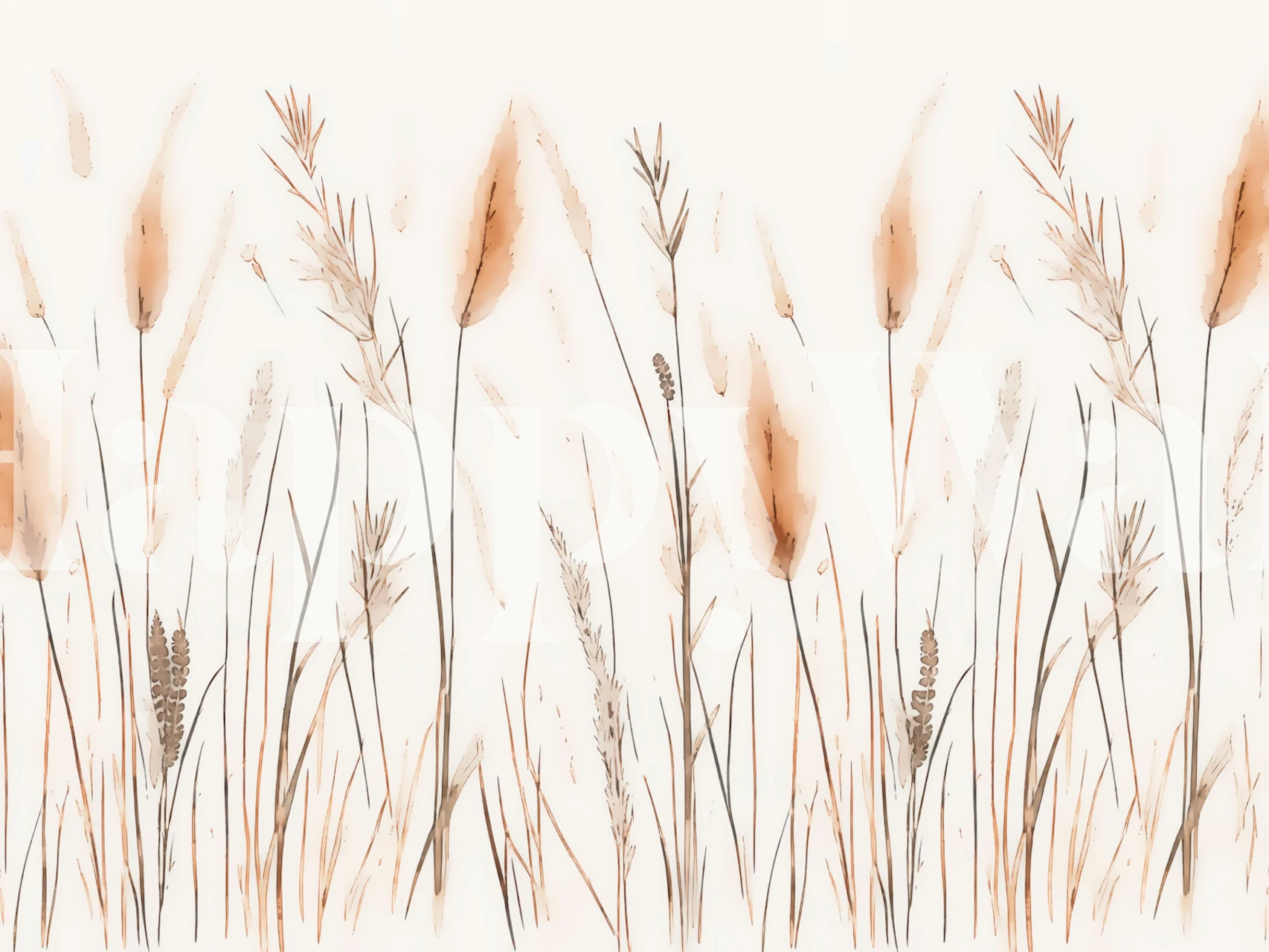 Beige floral pattern with soft grass illustrations wallpaper