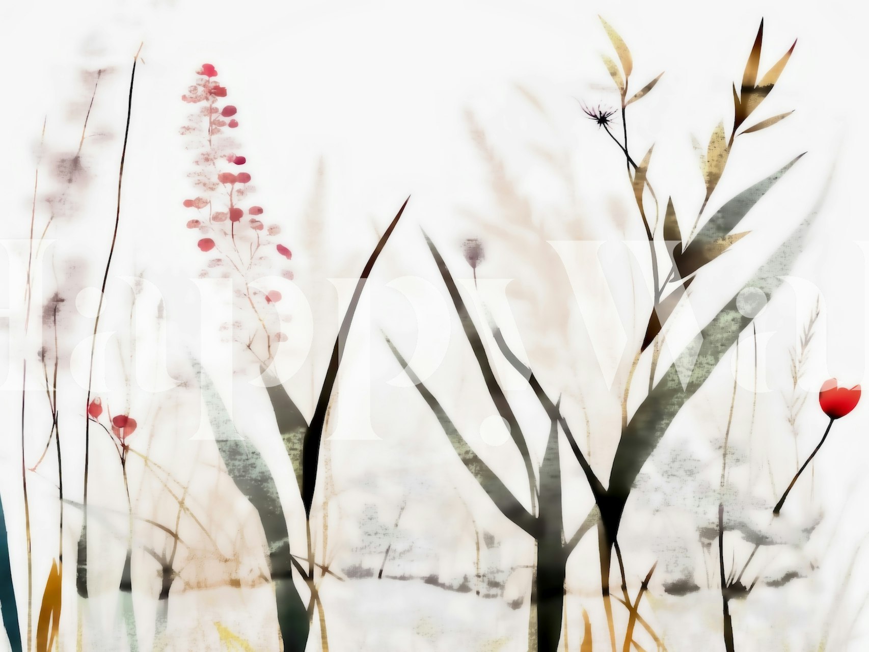 Elegant wildflower and grass silhouettes on a soft white background, showcasing autumn colors.