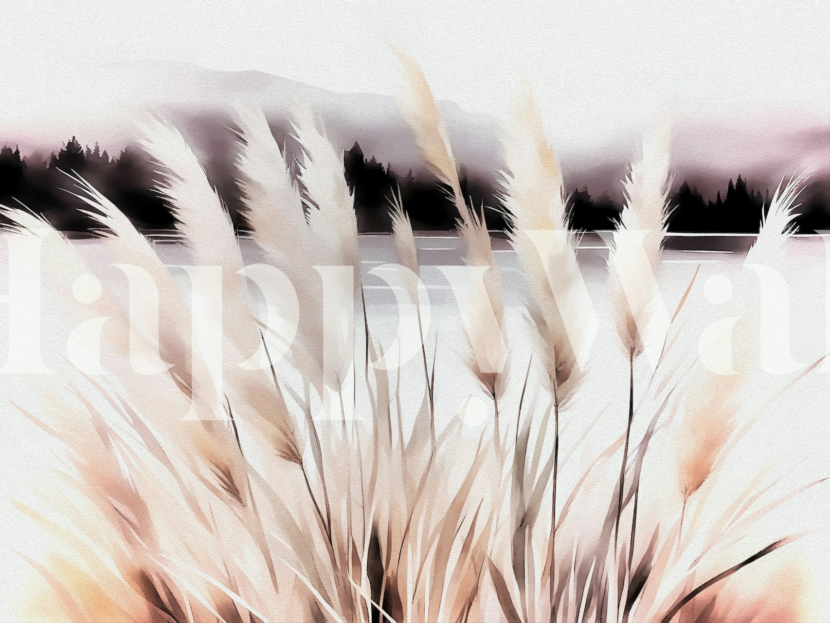 Subtle hues of grass field wall mural creating a calm atmosphere