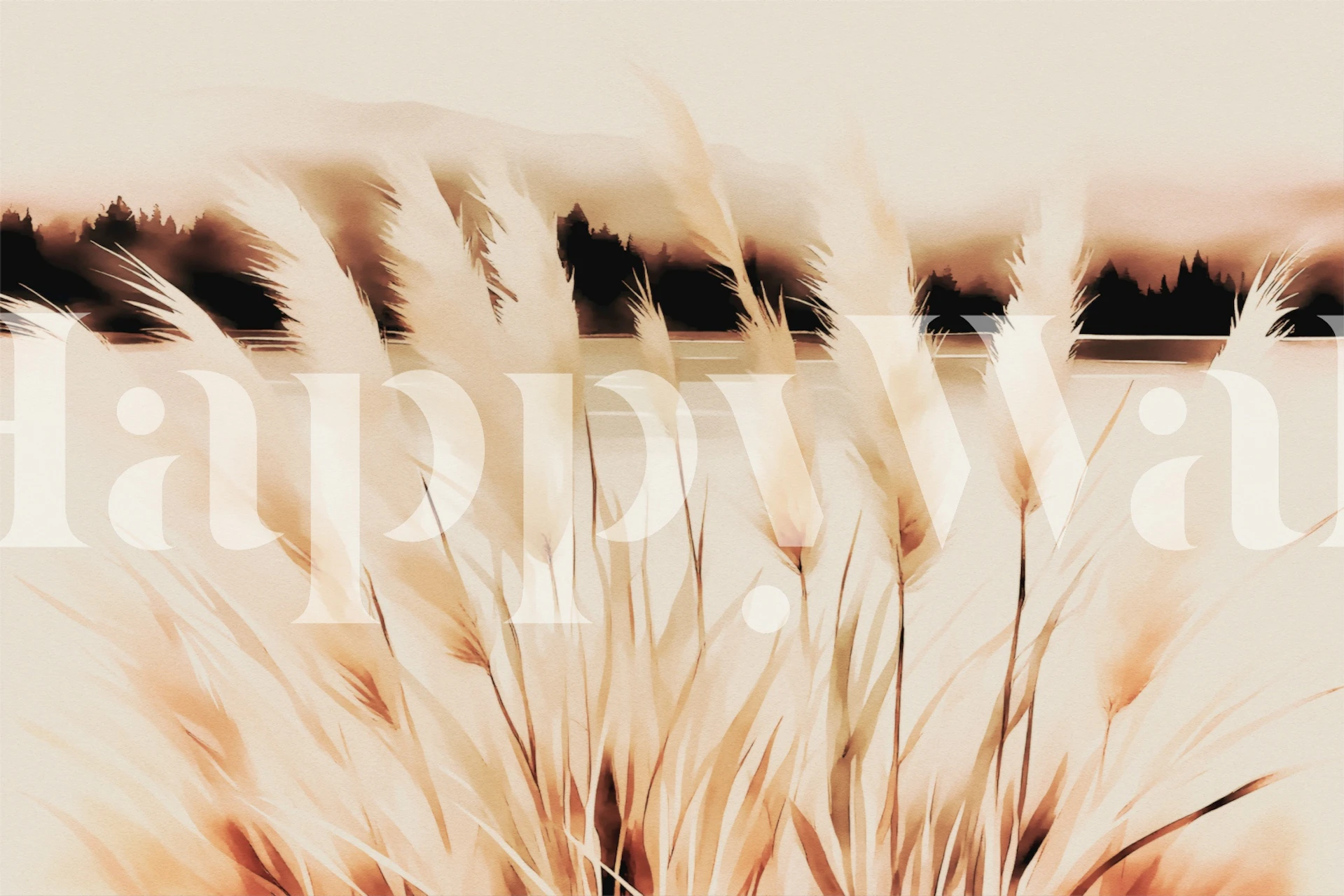 Subtle hues of grass field wall mural creating a calm atmosphere