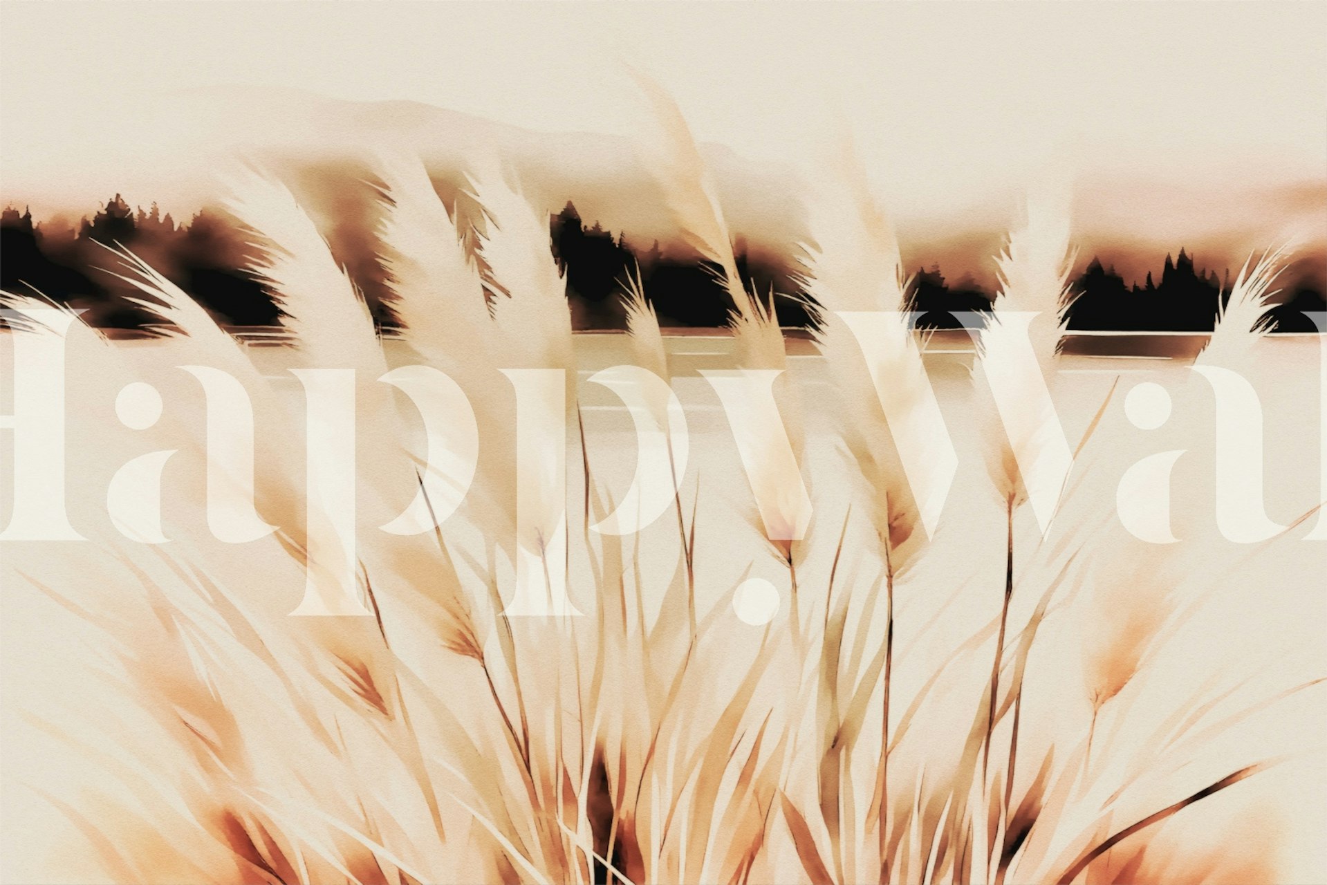 Subtle hues of grass field wall mural creating a calm atmosphere