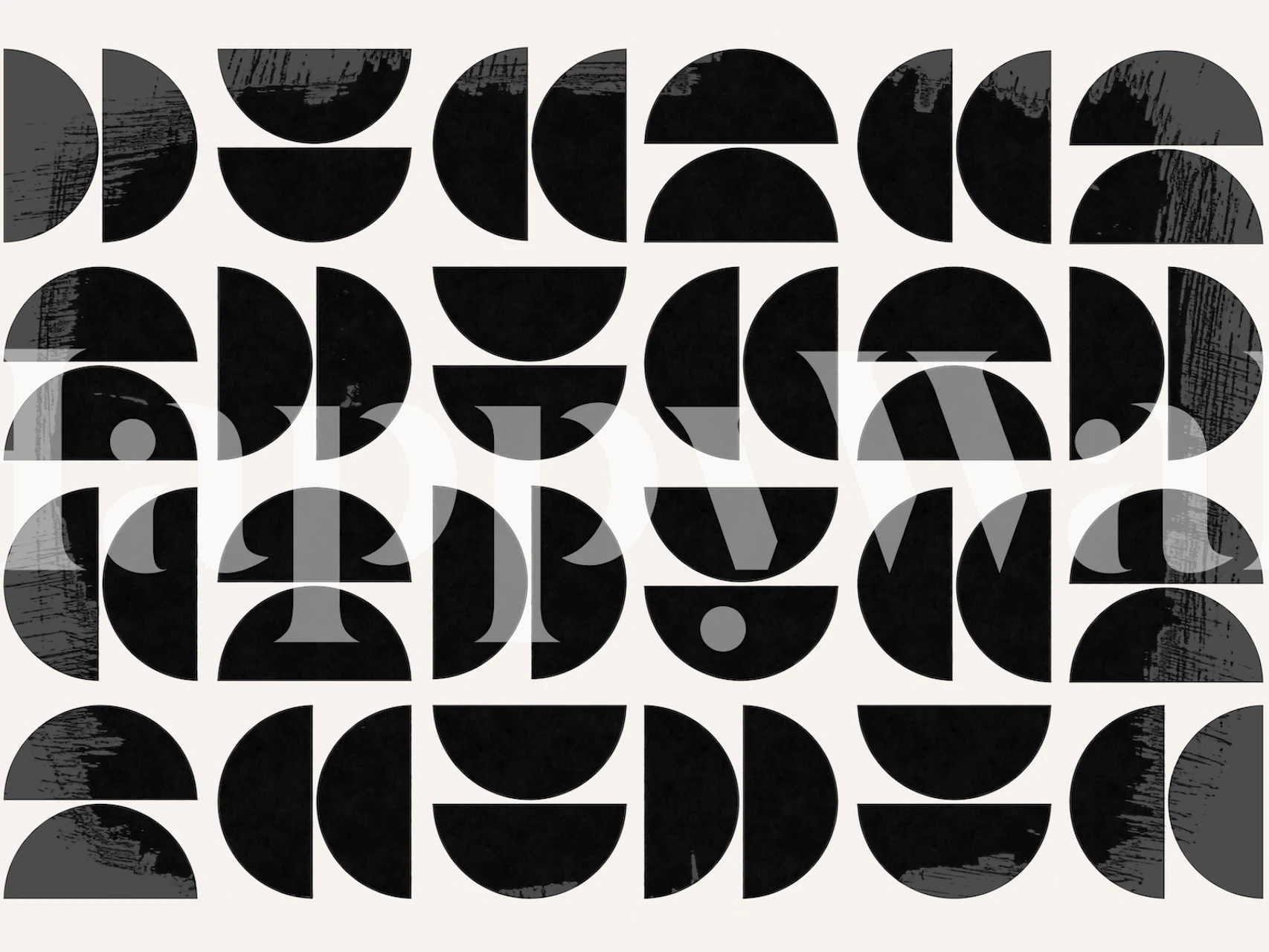 Black geometric half-circle patterns on a cream wallpaper