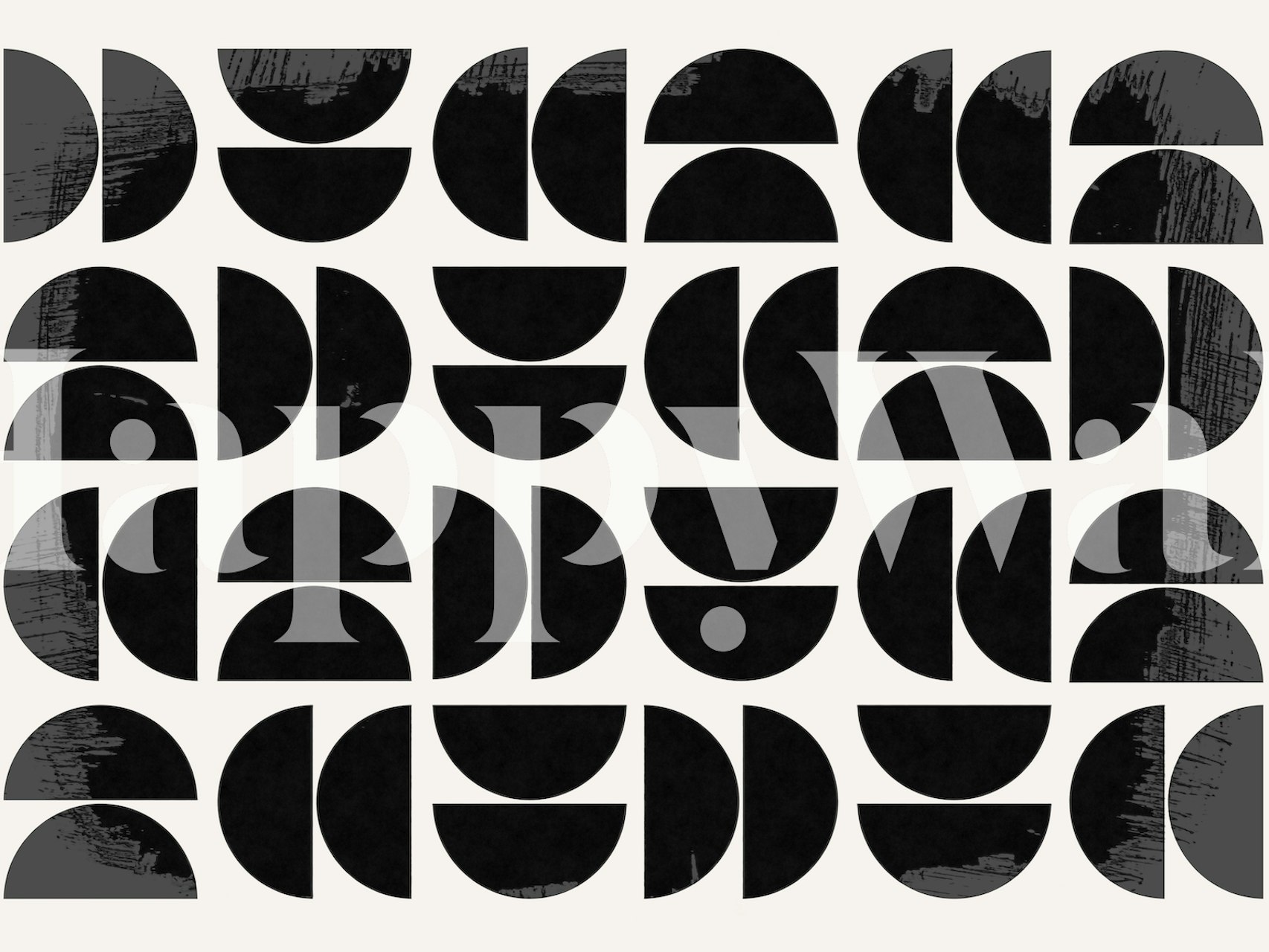 Black geometric half-circle patterns on a cream wallpaper