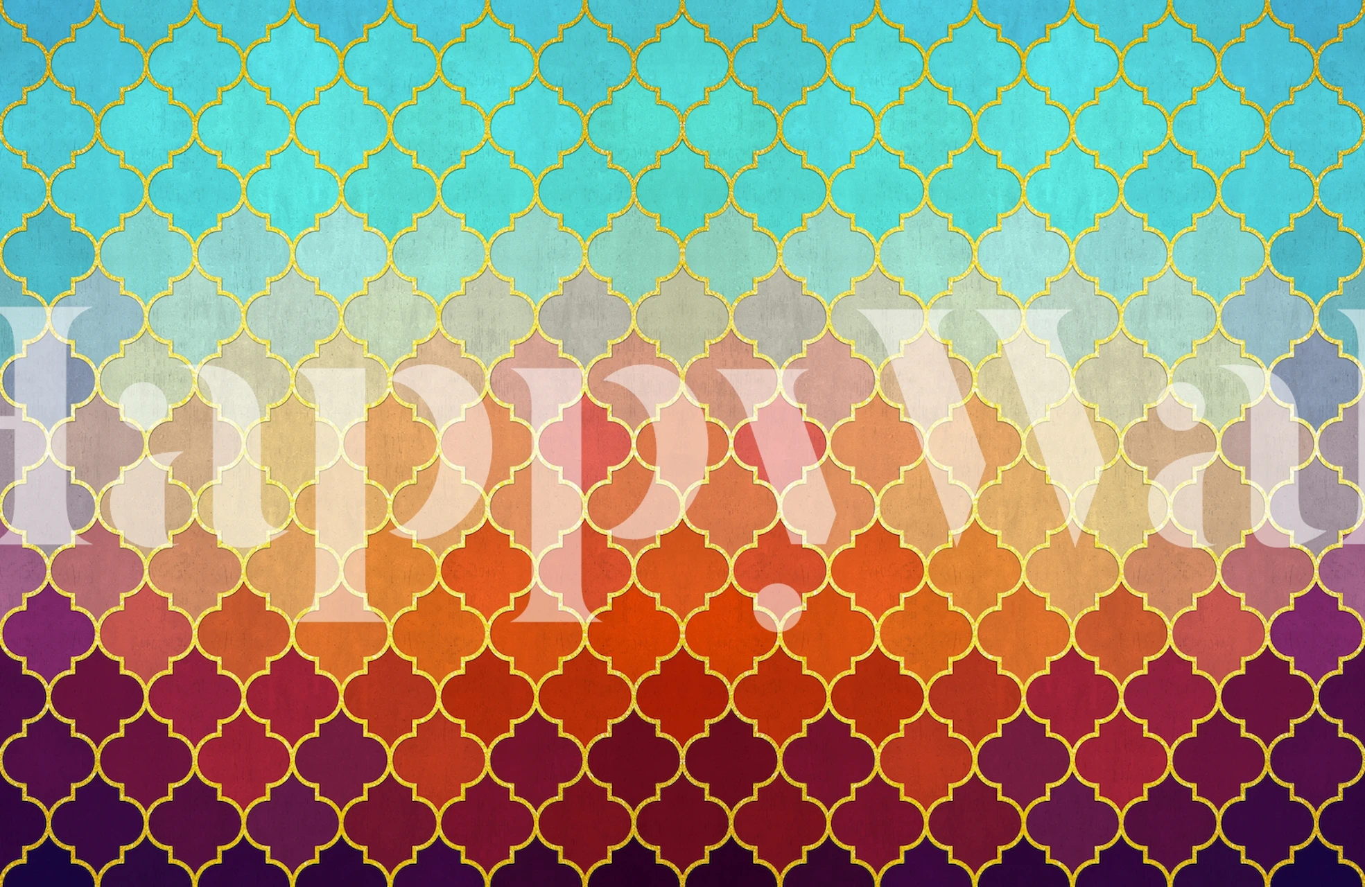 Geometric pattern in vibrant sunset colors: turquoise, orange, purple wallpaper