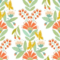 Folk flowers orange mint wallpaper