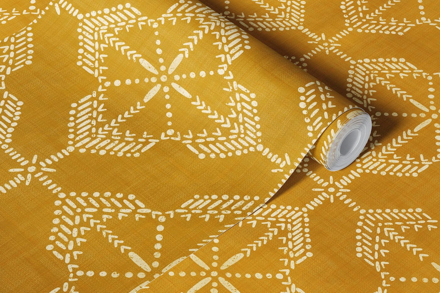 Mustard yellow boho tiles wallpaper roll