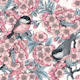 Cherry blossom and birds pale blue and pink