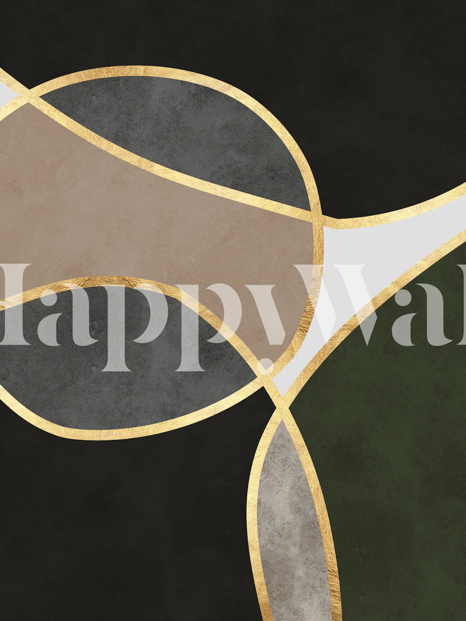 Geometric shapes in muted colors with gold outlines wallpaper