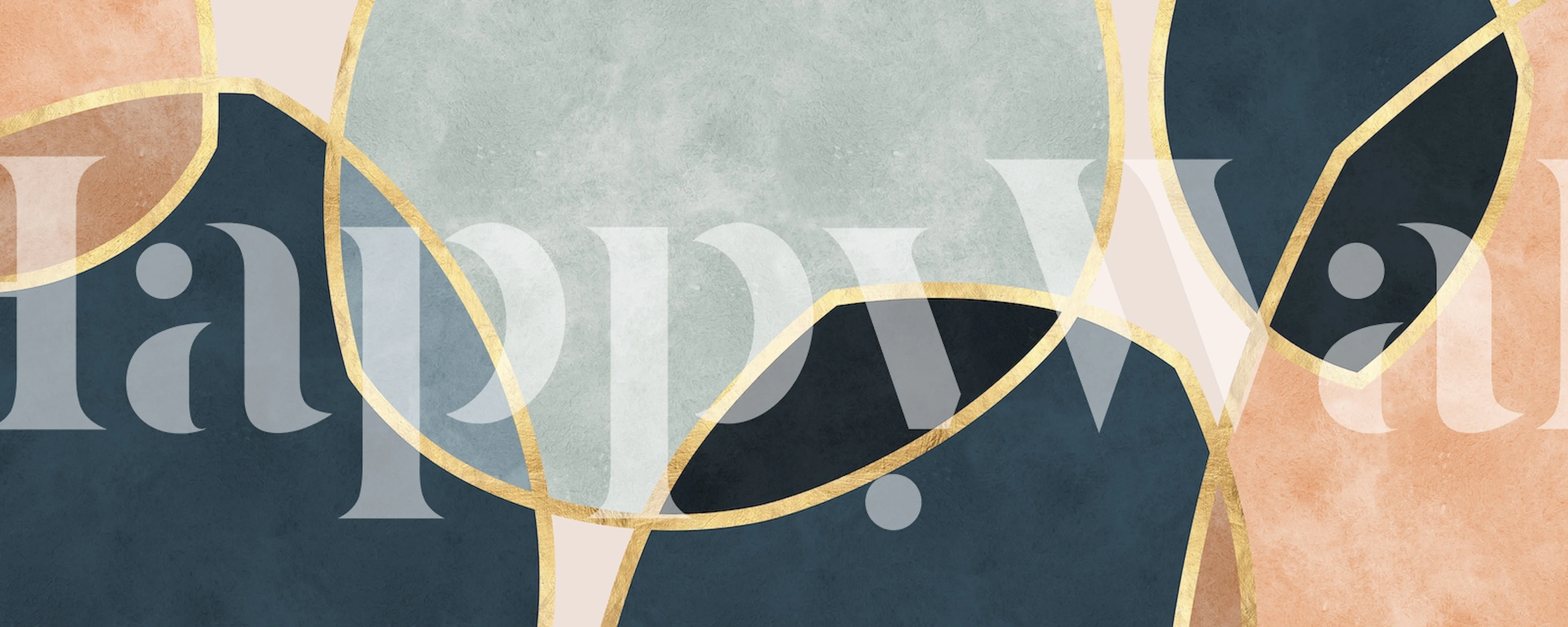 Geometric shapes in blue, pink, and gold tones wallpaper