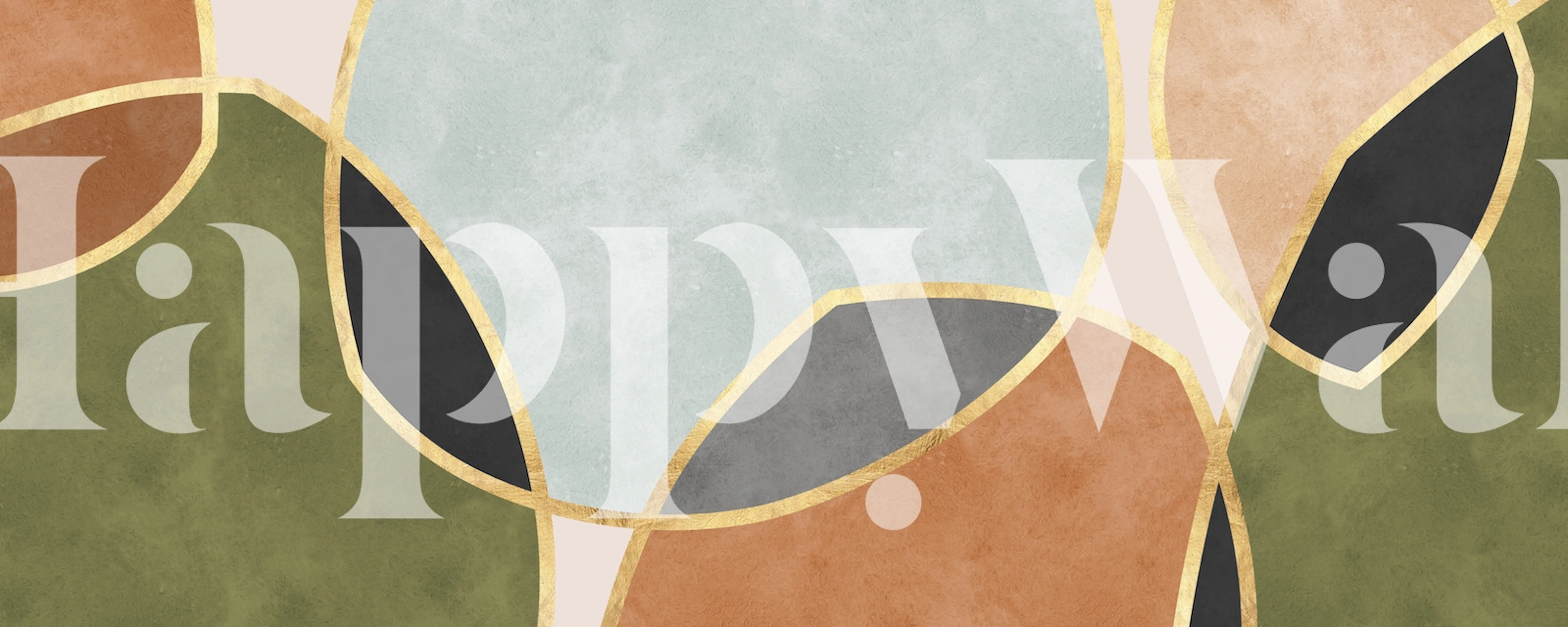 Muted geometric shapes in earthy tones with gold outlines wallpaper