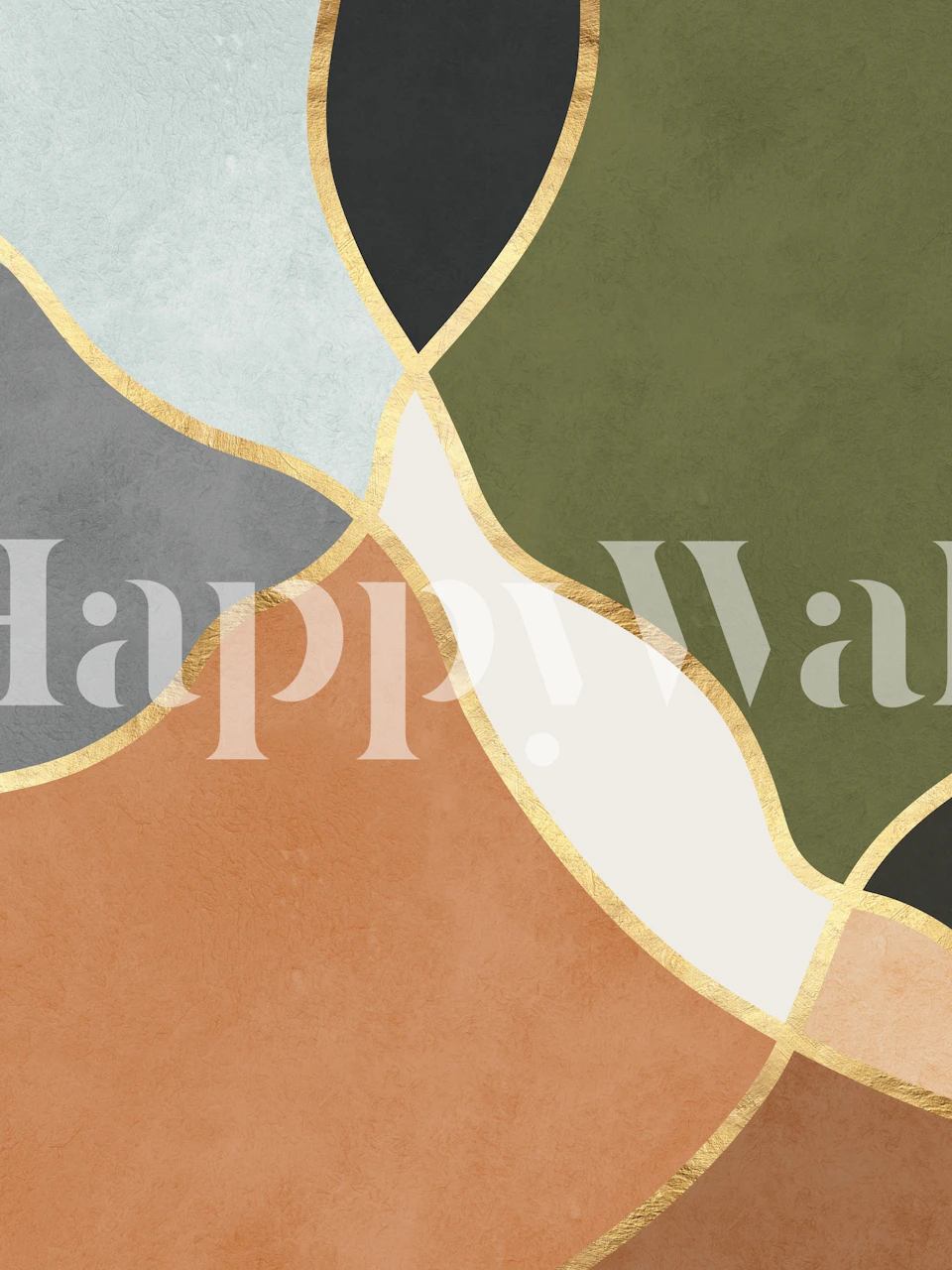 Geometric shapes with pastel colors and gold outlines wallpaper