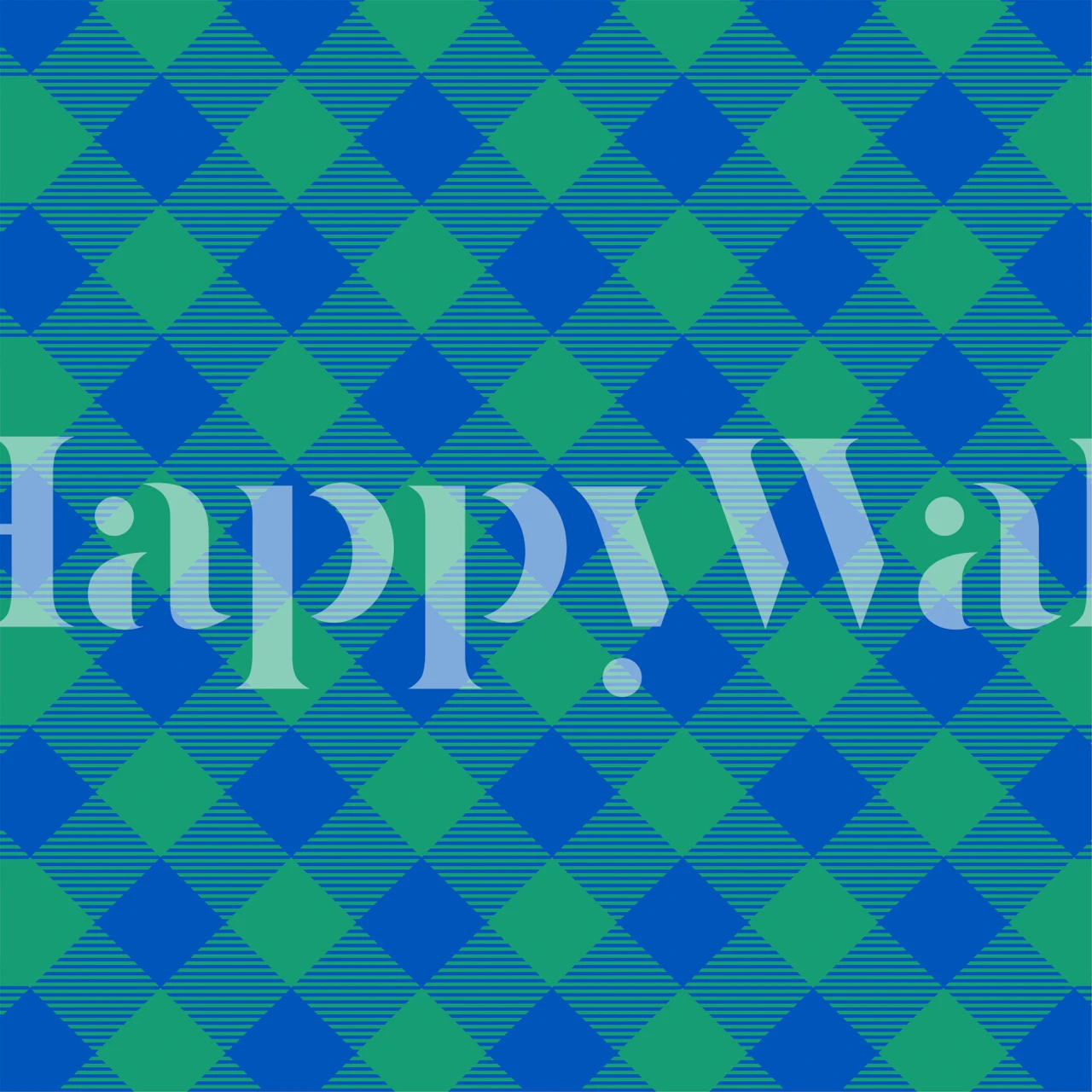 Blue and green vivid checks behang in een kamer