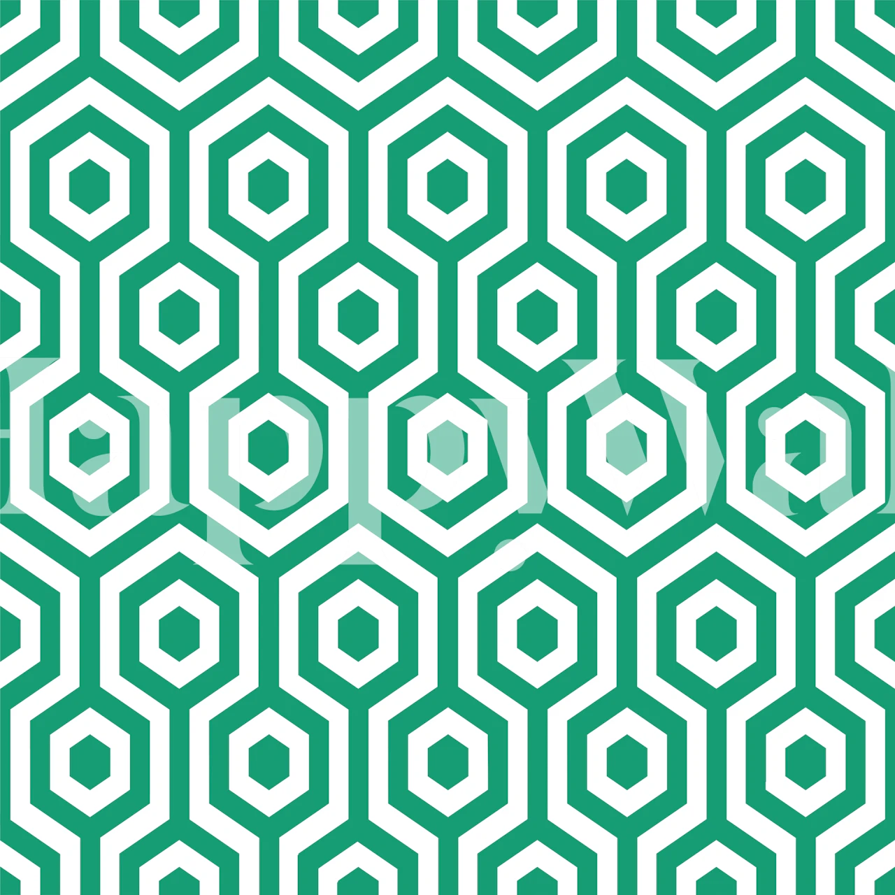 Geometric hexagon pattern in emerald green and white wallpaper