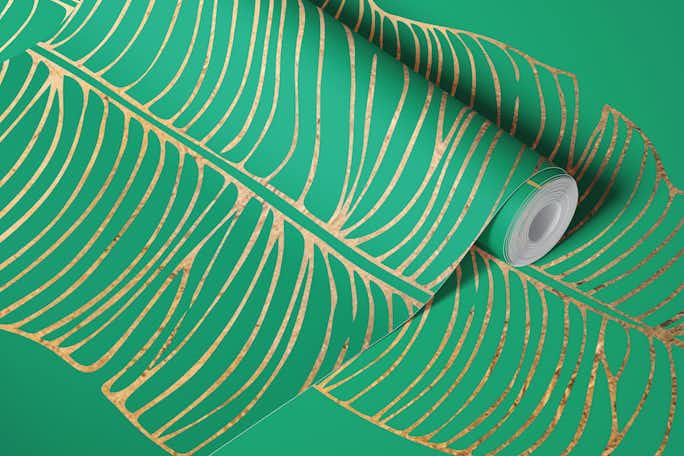Jungle green palm leaves artwallpaper roll