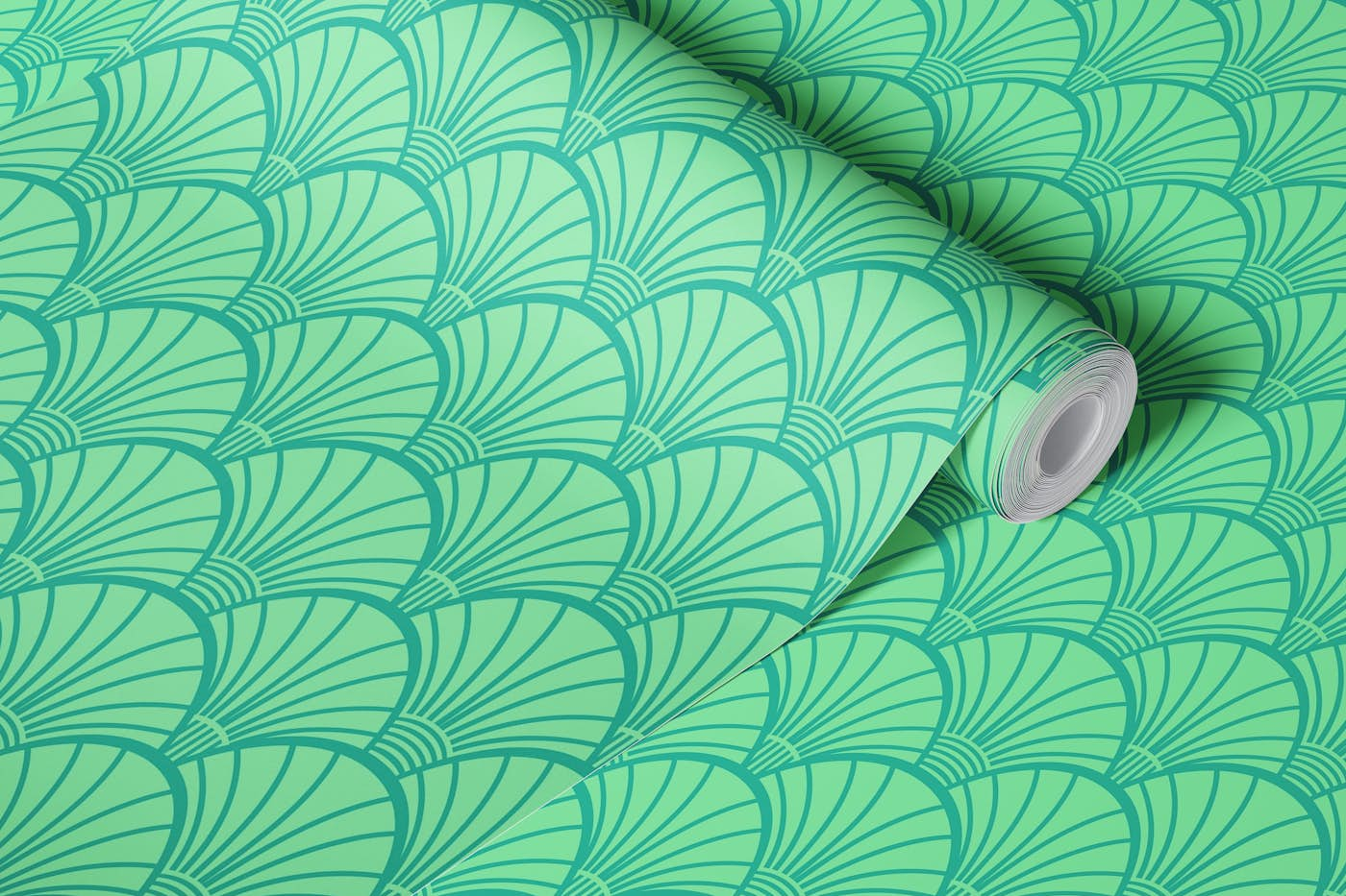 FANDOM Art Deco Fan Scallop - Mod Lime Green wallpaper roll