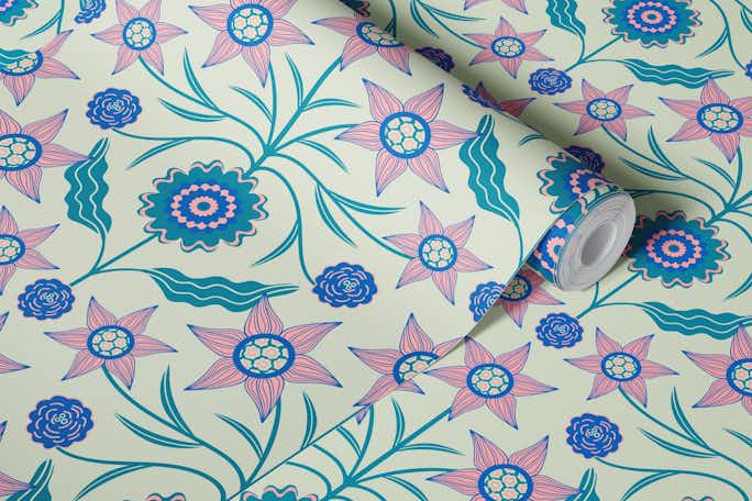 AUDREY Cottage Chintz Floral - Blush Tealwallpaper roll