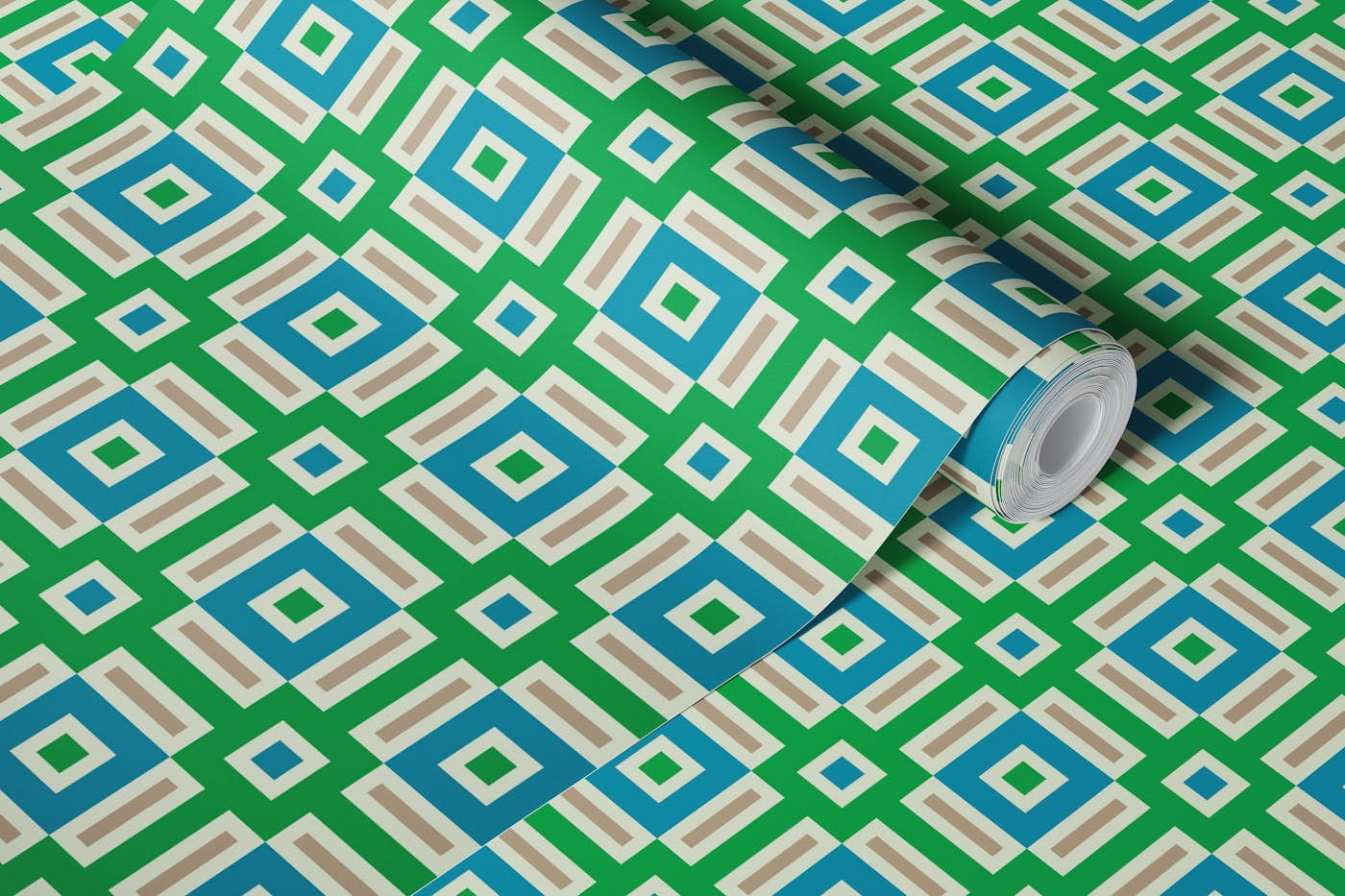 ESSEX Mod Groovy Geometric - Kelly Green wallpaper roll