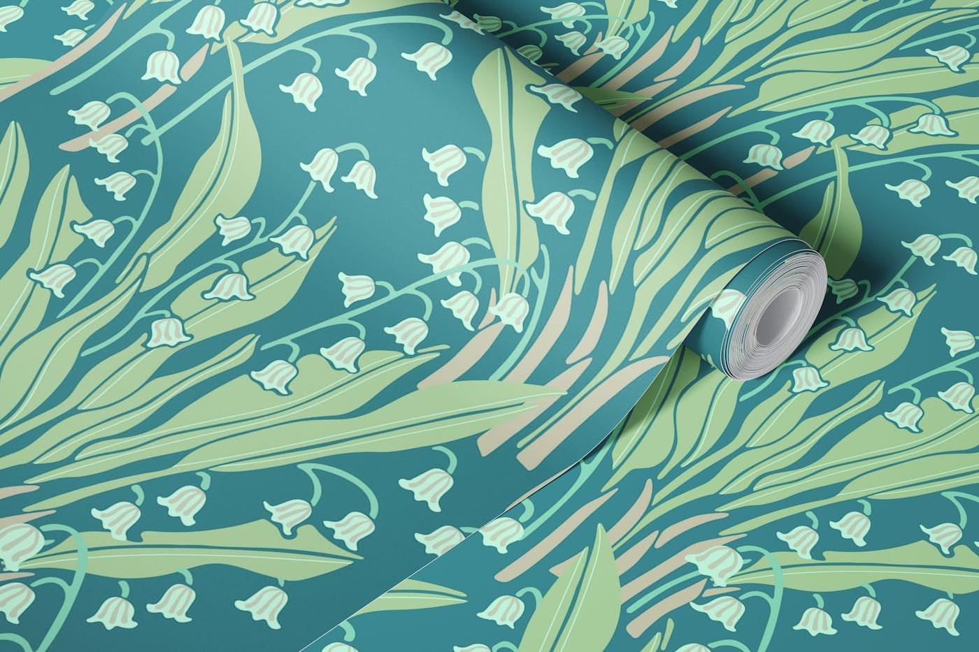 LILY OF THE VALLEY Floral - Teal wallpaper roll