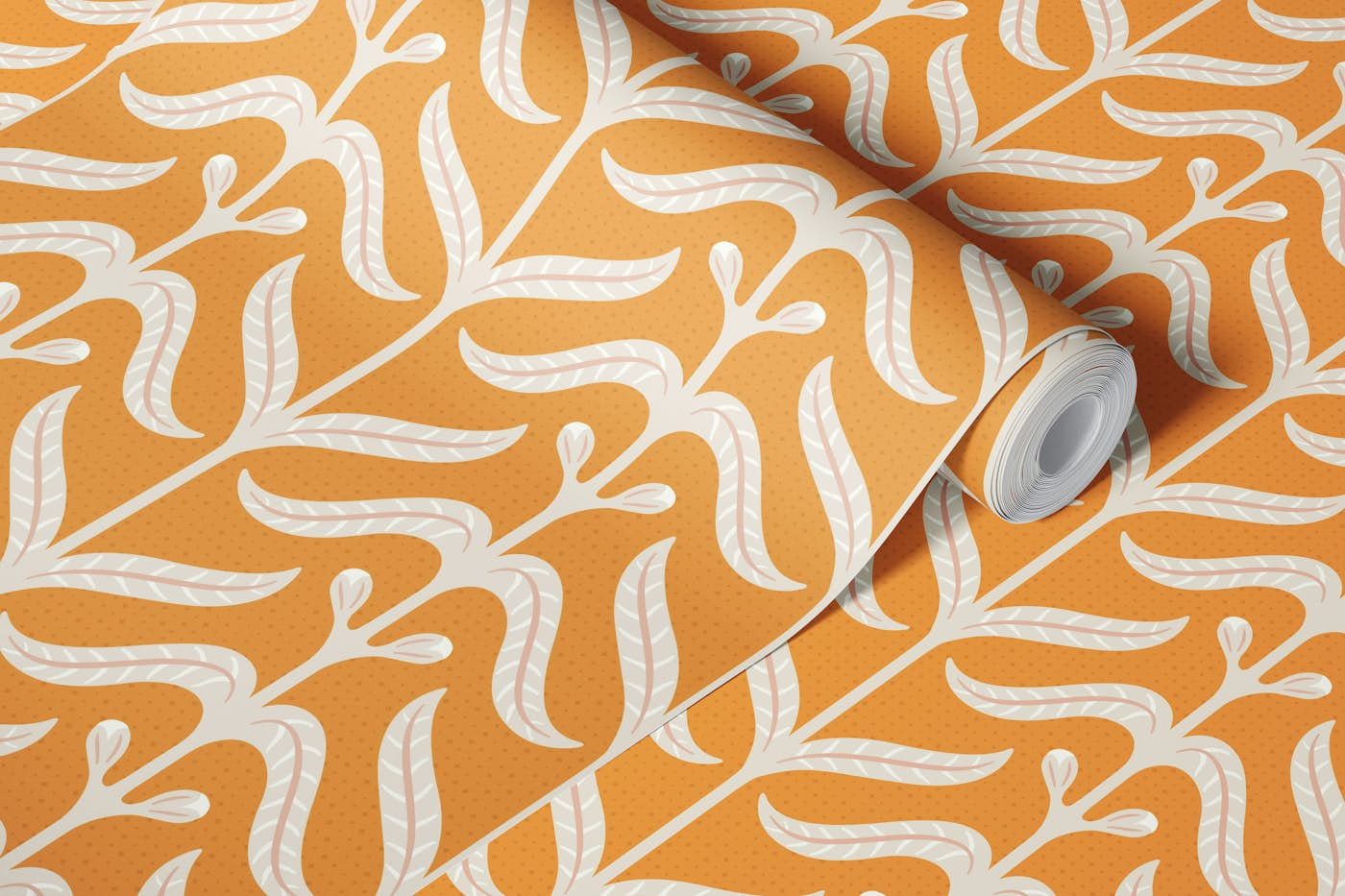 natural coordinate orange Leaves wallpaper roll