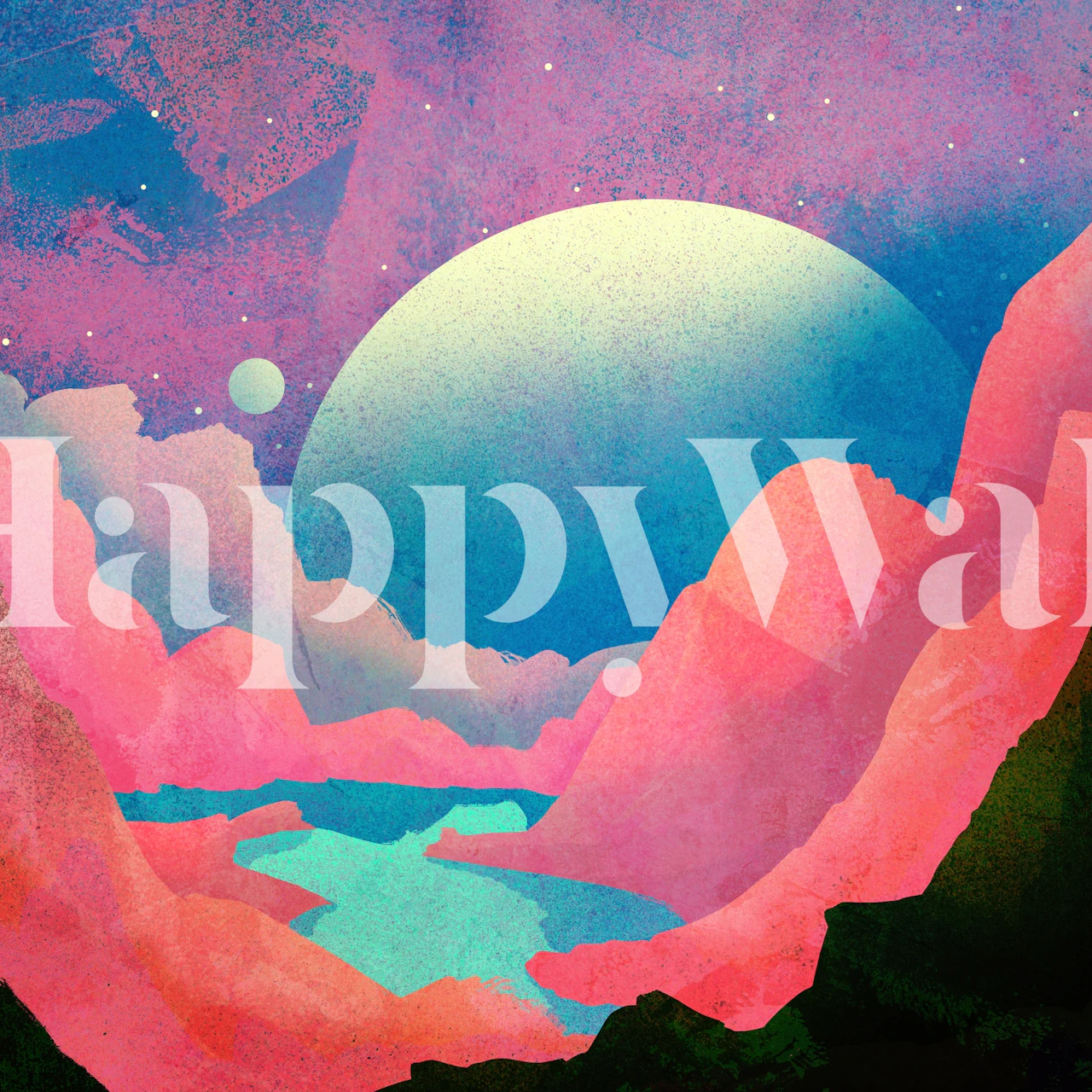 Colorful wallpaper depicting a lake on Venus