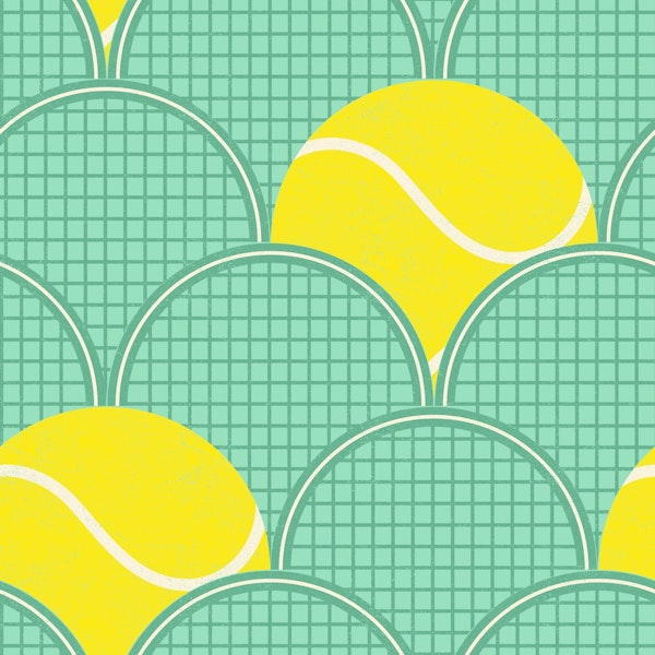 tennis balls and rackets on mint green - XL